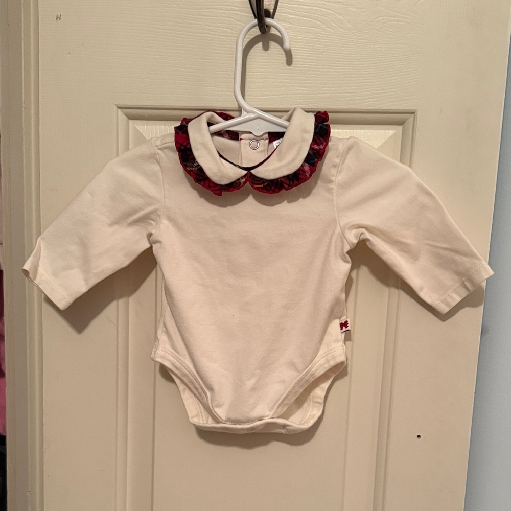 The Children's Place Cream Bodysuit with plaid Peter Pan Collar